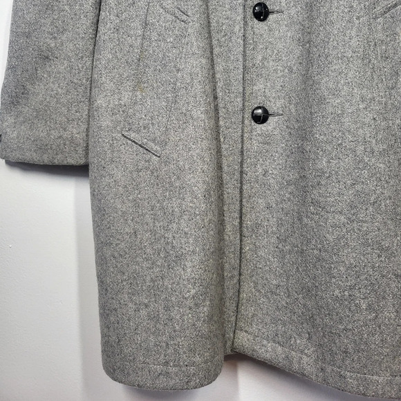 Vintage Botany 500 Gray Fleece Lined Wool Trench Coat Button Up Overcoat Pockets - Picture 6 of 16